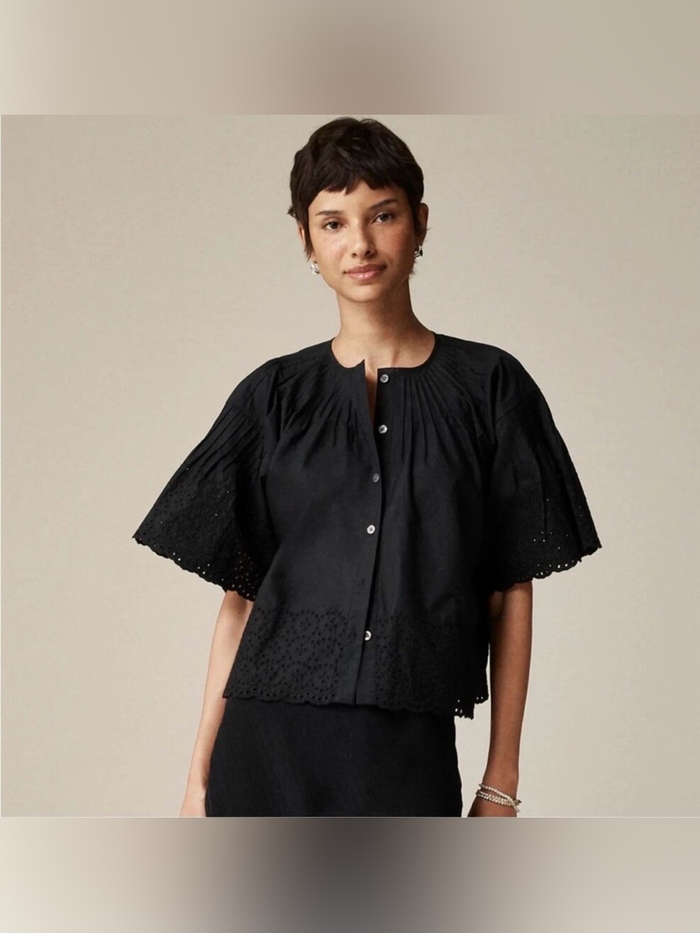 J. Crew Jolie Top Light-weight Eyelet Cotton Poplin Minimalist Style Size M